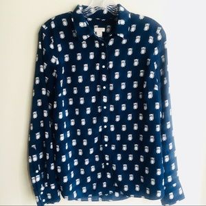 J. Crew | Cheeky Owl Print Button Down Blouse